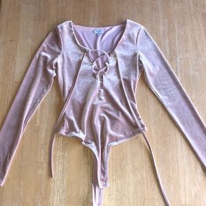 Pink velvet Tobi lace-up bodysuit